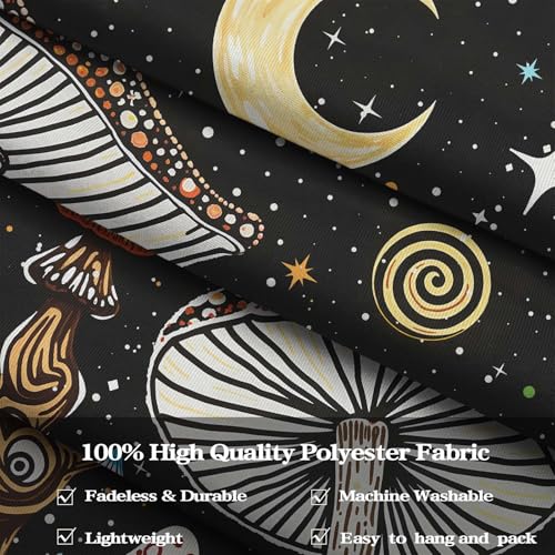 Accnicc Hippie Mushroom Tapestry Abstract Fantasy Plant Wall Tapestry for Bedroom Aesthetic Art Moon Star Eye Butterfly Small Tapestries Wall Hanging for Dorm Living Room Decor 60 × 44 Inch - color: Black Green, size: 60"L x 44"W