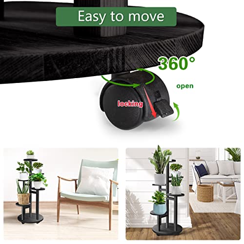 GEEBOBO 5 Tiered Tall Plant Stand for Indoor, Wood Plant Shelf Corner Display Rack, Multi-tier Planter Pot Holder Flower Stand for Living Room Balcony Garden Patio (Black) - color: 5tier-black