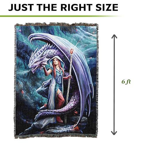 Pure Country Weavers Dragon Mage Woven Blanket by Anne Stokes - Fantasy Gift Cotton Tapestry Throw - Made in The USA - 72" x 54" - color: Dragon Mage, size: 72" x 54"