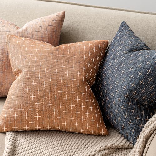 MIULEE Pack of 2 Decorative Burlap Linen Throw Pillow Covers Farmhouse Pillowcases Modern Rustic Woven Textured Cushion Cover for Sofa Couch Bed 18x18 Inch Brick - color: Brick, size: 18" x 18" (Pack of 2)