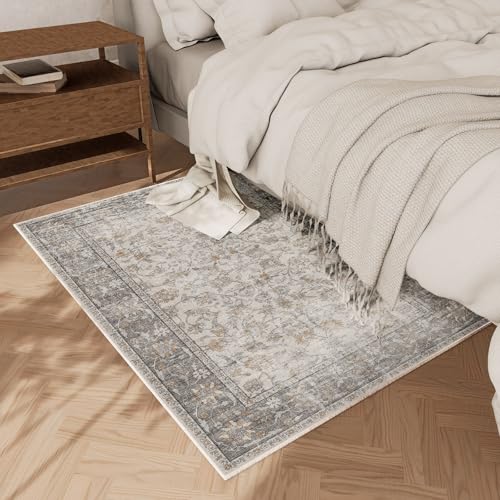Washable Entryway Small Area Rugs: Door Mat Indoor Entrance 2x3 Boho Rug Stain Resistant Non-Slip Rubber Backing Soft Carpet for Kitchen Front Door Indoor Entrance Entry Bedroom Kids Room - color: Grey and Orange, size: 2' x 3' (Rectangular)