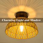 12.2" Rattan Ceiling Light Fixtures 2 Packs, Rustic Woven Basket Flush Mount Ceiling Light, Handmade Wicker Ceiling Lamp, Rattan Chandelier For Kitchen Island, Hallway, Living Room, Bedroom, E26 Base - color: Brown
