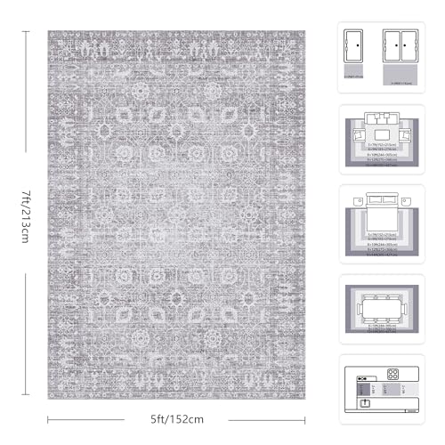 5x7 Area Rugs, Washable Vintage Retro Floral Rug for Living Room, Low Pile Non Slip Distressed Large Carpet for Bedroom, Dining Room, Office, Home (Vintage Purple Grey) - color: F-vintage Purple Grey, size: 5' x 7' (Rectangular)