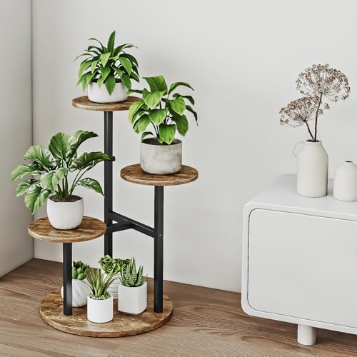INGIORDAR Plant Stand Indoor Outdoor Corner Plant Shelf for Multiple Flower Pots Flower Stand Holder for Patio Garden Balcony Living Room (Black+Rustic Brown, 4 Tier) - color: Black 4 Tier, size: 4 Tier