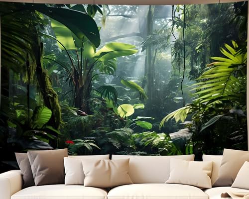 QGHOT Jungle Tapestry, Rainforest Backdrop, Green Tropical Tapestry with Palm Leaves Extra Large Wall Art for Bedroom Living Room Decor 80x60in - size: 59.1"L x 78.7"W