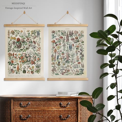 2 Pack Vintage Poster Hanger Frame, Retro Style Wall Decor Art Painting, Patterns are Printed on Linen Without Fading, Living Room Office Classroom Bedroom Playroom Apartment Decor. (Flower) - color: 2 x Wildflower, size: 23"L x 16"W