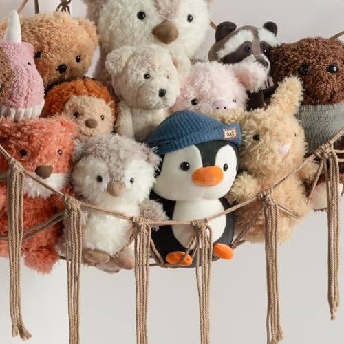 Stuffed Animal Storage Hammock or Net Corner - Large Toy Hammock Net for Stuffed Animals Room Decor - Cute Stuff Animal Organizer Plush Holder - Kids Baby Nursery Essentials Wall Bedroom Home Decor - color: Flaxen, size: Standard(41.5"L x 55.2"W x 41.5"H)