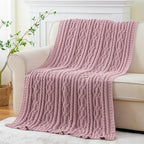 Battilo Pink Throw Blanket for Couch, Cable Knit Blanket, Soft Chenille Throw Blanket, Cozy Warm Blankets for Girls Daughter Women Gifts for Mom, 51"x67", Blush - color: Blush