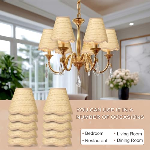Tuanse 6 Pcs Boho Rattan Lamp Shade Scalloped Empire Shaped Clip on Chandelier Shade 3" x 6" x 5" Replacement Rustic Barrel Lighting Cover for Kitchen Dining Living Room Table Wall Chandelier - color: Beige, size: Rattan, style: Bohemian