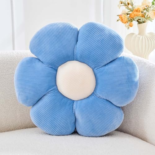 Kcvvcr Dusty Blue Flower Pillow, 14.9" Cute Flower Shaped Floor Pillow, Aesthetic Floral Plush Daisy Decorative Throw Pillows for Bed Sofa Couch - color: Al-dusty Blue, size: 14.9 Inch