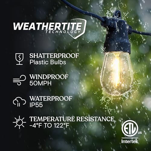Brightech Ambience Pro Solar Powered Outdoor String Lights -27 ft Commercial Grade Waterproof Edison Patio Lights, Shatterproof LED String Lights for Outside, Porch - 12 Bulbs, 1W Soft White - color: Bright, size: 27 Feet