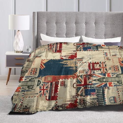 British Culture Throw Blanket, Vintage England Buildings London Culture Element Retro Warm Cozy Flannel Soft Blanket for Couch Chair Sofa Bed Bedroom Living Room Car for All Season 30"x 40" - color: Country03, size: 30X40 inch