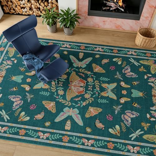 Unirea 3x5 Dark Blue Bedroom Entryway Kitchen Area Rug, Washable Non Slip Boho Insect Rug for Living Room, Bathroom, Home Office, Kids Room, Laundry Room, Soft Low Pile Insect Bug Rugs, Thin Carpet - color: Dark Blue, size: 3'x5'