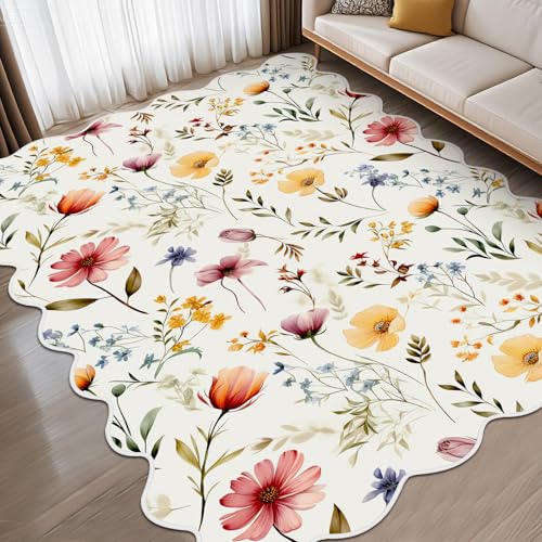 Drydiet Boho Area Rugs Cute Sweet Throw Rugs Aesthetic Soft Bedroom Carpet for Living Room Dining Playroom Nursery Family Indoor Dorm (Wildflower) - style: Wildflower