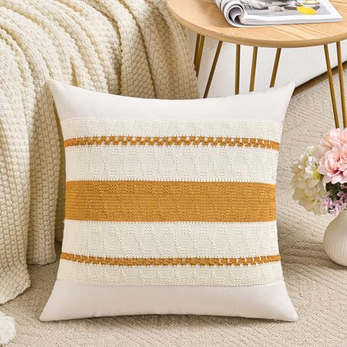 Fancy Homi Set of 1 Mustard Yellow Fall Decorative Throw Pillow Cover 16x16 Inch for Couch Bed Sofa, Autumn Halloween Thanksgiving Home Decor, Soft Cotton Aesthetic Cushion Case - color: Mustard Yellow, size: 16" x 16" (Pack of 1)