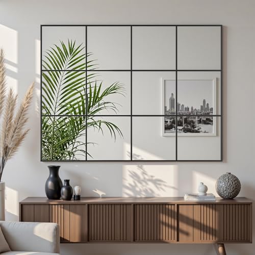 Suidia Wall Mirror, 36" x 48" Window Decorative Mirrors, Metal Framed Wall Decor Wall-Mounted Mirrors for Bedroom, Living Room, Entryway, Black - color: Black, size: 48"L x 36"W