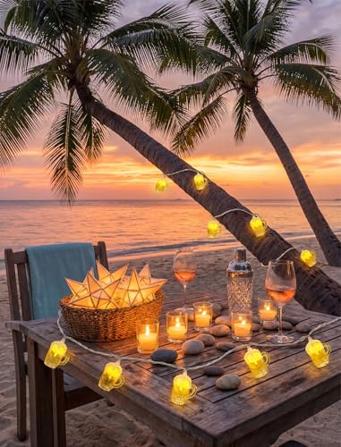 Beer Mug String Lights, 8.5FT 10 LED Summer Lights with UL Certified Plug, Waterproof Tropical Party Decorations for Patio, Warm White Hawaiian String Lights for Garden Backyard Bedroom Bar Decor - color: 10 LED Beer Lights