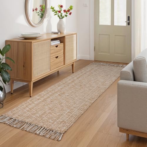Collive Hallway Runner Rug, 2' x 6' Hand Woven Reversible Washable Entryway Rugs, Tan Cotton Modern Laundry Room Carpet Long Farmhouse Carpets for Bathroom Sink Foyer Bedroom - color: Tan/Cream, size: 2' x 6' (Rectangular)