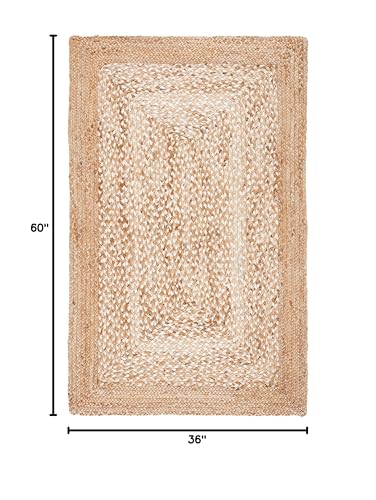 SAFAVIEH Natural Fiber Collection Accent Rug - 3' x 5', Natural & Ivory, Handmade Farmhouse Boho Coastal Rustic Jute, Ideal for High Traffic Areas in Entryway, Living Room, Bedroom (NF885B) - size: 3' x 5' (Rectangular)