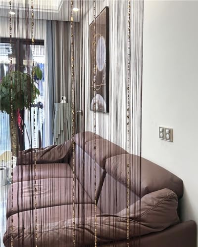 ave split 100cmX200cm Decorative Door String Curtain Beads Wall Panel Fringe Window Room Divider Blind for Wedding Coffee House Restaurant Parts Door Divider Beads Tassel Screen Decoration (coffee25) - color: Coffee