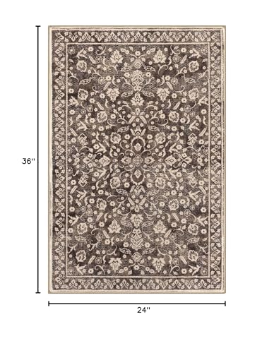 Vintage Entryway Rug Indoor, Rust Brown Red Washable Rug 2x3, Small Area Rug with Non-Slip Backing, Floral Print Thin Faux Wool Super Soft Door Mat for Kitchen, Entrance, Bedroom, Office - color: Rust Brown Red, size: 2' x 3' (Rectangular)