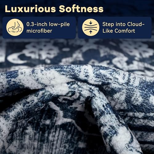 YJ.GWL Area Rugs for Living Room 4x6 Machine Washable Rugs for Bedroom, Non Slip Floral Vintage Rug Indoor Carpet, Stain Resistant Throw Rug for Dining Room Kitchen, Navy Blue - color: Navy Blue, size: 4' x 6' (Rectangular)
