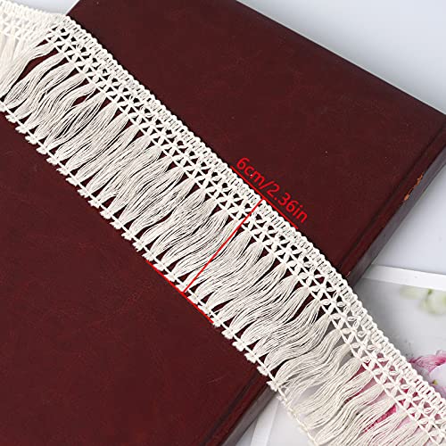 10 Yards X 6cm Wide Cotton Tassel Fringe Trim Lace Fibre Tassel Fringe Trim for Clothes Accessories DIY Sewing Craft Lamp Shade Decoration Wedding Dress - color: beige