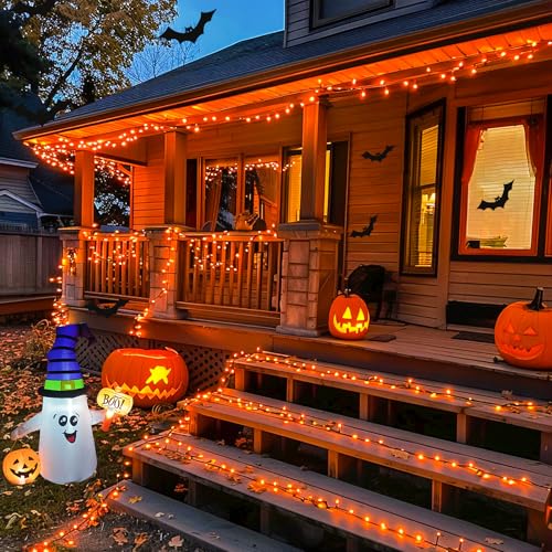 JMEXSUSS 2 Pack Solar String Lights Outdoor Waterproof, Total 400 LED 151FT Solar Christmas Lights Outdoor, 8 Modes Christmas Light for Outside Patio Yard Tree Decorations, Orange - color: Orange, size: 200LED*2