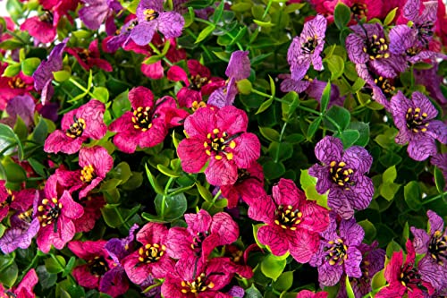 HyeFlora Artificial Faux Hanging Plants Flowers Basket for Spring Summer Outdoor Outside Decoration, Fake Silk Colorful Daisy Eucalyptus in Planter UV Resistant Realistic for Porch Patio Balcony Yard - color: Purple Pink