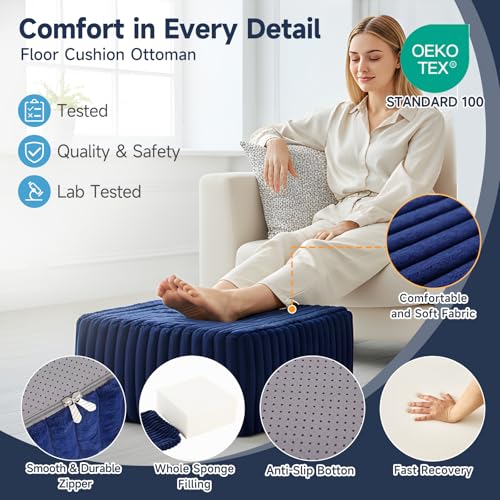 Tiita Suqre Stuffed Pouf Ottoman, Stripe Poufs 21×21×10 inch with Foam Chunk Filling, Floor Bean Bag Floor Chair Storage for Living Room Bedroom Home Decor, Navy Blue - color: Striped Square Navy Blue