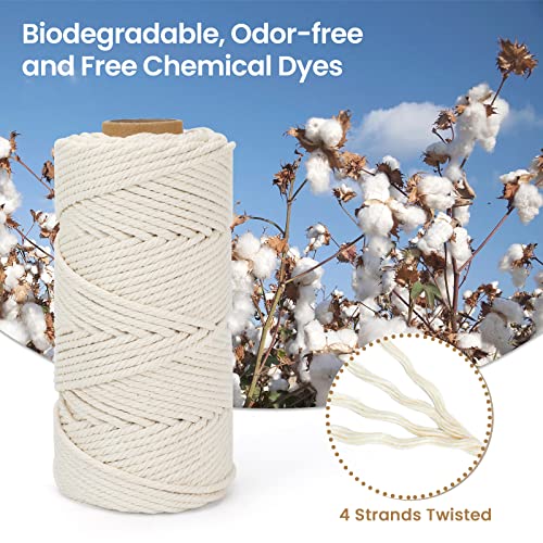Macrame Cord 4mm x 109Yards (328Feet), Natural Cotton Macrame Rope - 4 Strands Twisted Macrame Cotton Cord for Wall Hanging, Plant Hangers, Crafts, Gift Wrapping and Wedding Decorations, Dark Gray - color: Dark Gray, size: 0.16 in x 109 yd