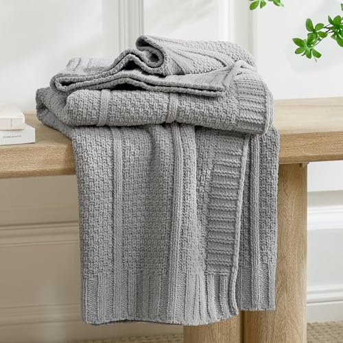 Amélie Home Premium Chenille Throw Blanket, Soft Cozy Moss Stitch Knit Blanket for Couch, Sofa, Chair, Home Decor, Grey 50"x60" - color: Grey, size: 50" X 60"