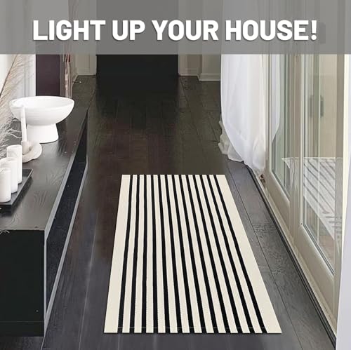 IOHOUZE Black Beige Striped Rug -2'x3' Front Door Rugs Outdoor, Small Washable Area Rug for Front Porch, Spring Summer Welcome Mats Outdoor Indoor, Doormat for Entryway Porch Entrance - color: Light Beige/Black Stripe, size: 2' x 3' (Rectangular)