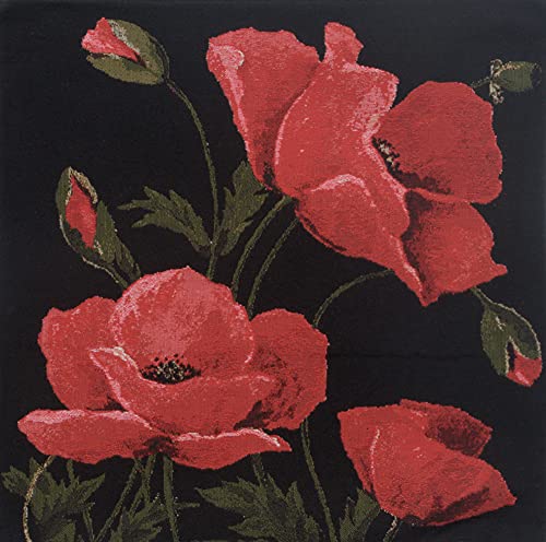 Charlotte Home Furnishings Inc Premium 18x18 Decorative Throw Pillow Cover, Poppies Large Floral Tapestry Cushion Cover, Cotton Jacquard Woven Pillow Cover for Couch, Sofa, Living Room Decor - color: Poppies Large