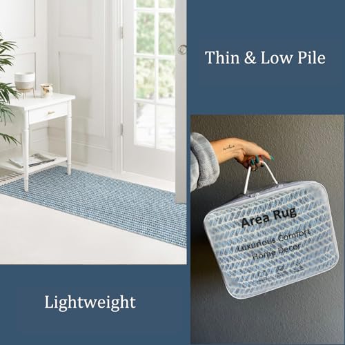 Lahome Belle Boho Kitchen Runner Rugs, 2x6 Laundry Room Rug Lightweight Bathroom Runner Woven Cotton Throw Mat with Tassels, Farmhouse Washable Blue Rug Low Pile Runners for Hallways Entry - color: Blue/Multi, size: 2' x 6' (Runner)