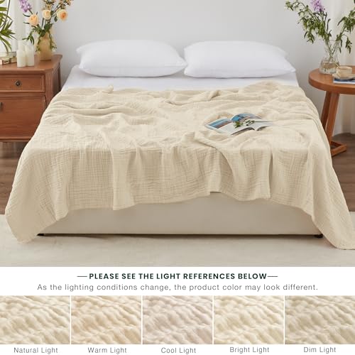 Love's cabin 100% Cotton Muslin Blanket, 6 Layer Lightweight Breathable Gauze King Size Blanket 108 x 90 Inches, Soft Summer Blanket for Bed, Beige - color: Beige, size: King(108"x90")