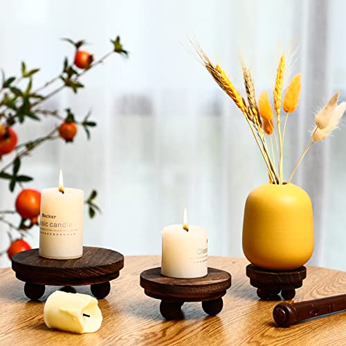 Amyhill 3 Pcs 5/4/3 Inch Mini Wooden Risers for Decor Small Round Pedestal Stand, Brown Farmhouse Wood Riser with Ball Feet for Tiered Tray, Candles, Plants, Home Kitchen Decor - color: Brown, size: 5/4/3 Inch