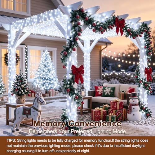 Solar String Lights 2 Pack Total 66FT 200LED Solar Fairy Lights Outdoor Waterproof 8 Lighting Modes Twinkle Lights for Patio, Garden Yard Party Wedding Tree Christmas Halloween Decoration, White - color: White