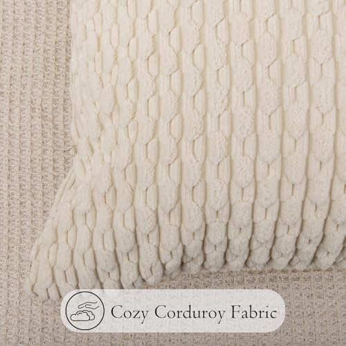 JoraLion 14x36 Boho Striped Corduroy Lumbar Pillow Cover 14x36 Inch, Cream Textured Throw Pillowcase Cushion Cover for Sofa Bed Living Room Decor (Cover Only) - color: Cream, size: 36" x 14" (Pack of 1)