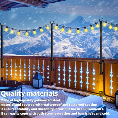 AHRLHR 8 Pack String Light Poles for Deck,5 Ft String Light Poles for Outside with Fixing Clips,Metal Poles for Outdoor String Lights, Hanging Light Poles for Fence Garden Backyard Wall Bistro - size: 8 Pack-5FT