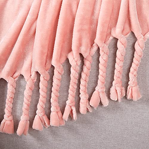 Homiest Fleece Throw Blanket with Fringe, Soft & Cozy Flannel Light Pink Blanket, Lightweight Decorative Blanket for Sofa Bed Chair All Season (Blush Pink, 50 x 60 Inch) - color: Blush Pink