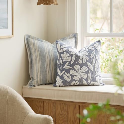BlissBlush Decorative Throw Pillow Cover 20x20, Gray Velvet Accent Cushion Cover for Couch Sofa Living Room, Floral Tufted Square Pillowcase (Cover Only) - color: Dusty Blue, size: 20" x 20" (Pack of 1)