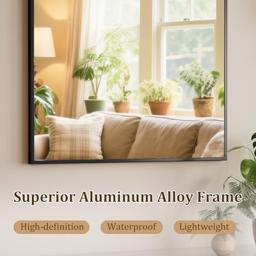 HARRITPURE Arched Bathroom Mirror - 30"x48" Black Large Wall Mounted Vanity Mirror Aluminum Alloy Frame Arch Wall Mirror for Living Room, Bedroom, Entryway - color: Black-1pcs, size: 48"L x 30"W