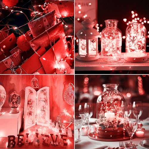kolpop 12 Pack LED Fairy Lights Battery Operated, Mini Twinkle String Lights Battery Powered Waterproof for Christmas Mason Jars Party,Red - color: Red, size: 12 Pack
