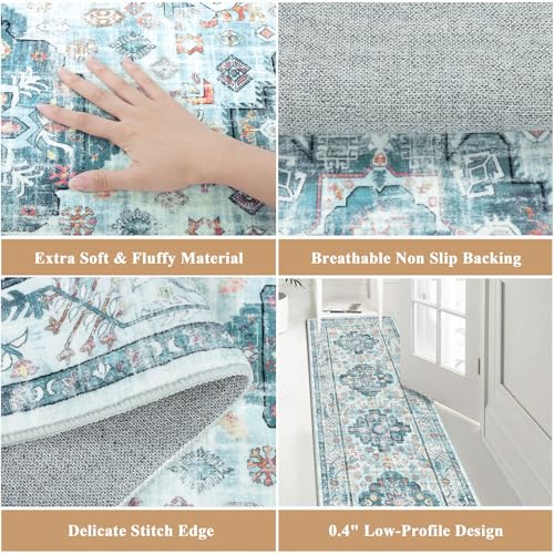 Pauwer Boho Hallway Runner Rug 2x6 Washable Entryway Area Rugs Non Slip Farmhouse Vintage Floor Mat Carpet Runner for Hallways Laundry Room Kitchen Bathroom Bedroom - color: Vintage Distressed Blue, size: 2' x 6' (Runner)