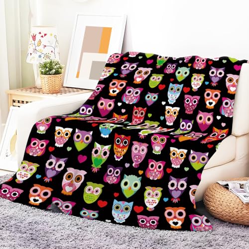 Throw Blanket for Couch, 300GSM Warm Soft Cozy Flannel Blanket, Cute Blanket for All Seasons Bedroom Home Decor Gifts, Colorful Boho Owls 50x60 Inches - color: Colorful Boho Owls