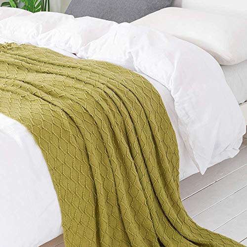 BOURINA Olive Green Throw Blanket 60x80 Inches Throw Textured Solid Soft Sofa Throw Couch Cover Knitted Decorative Blanket - color: Olive Green, size: 60"x80"