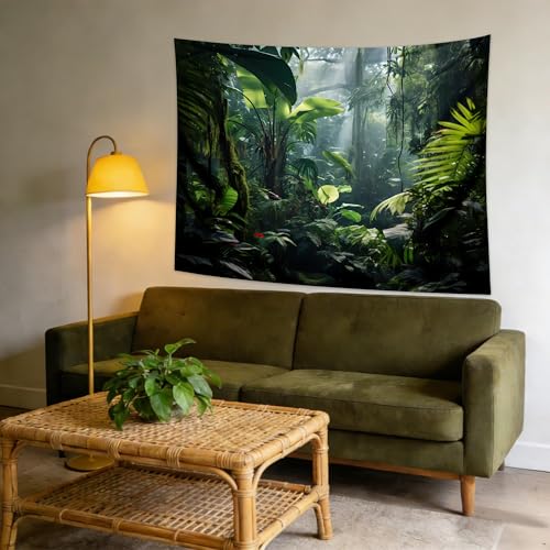 QGHOT Jungle Tapestry, Rainforest Backdrop, Green Tropical Tapestry with Palm Leaves Extra Large Wall Art for Bedroom Living Room Decor 80x60in - size: 59.1"L x 78.7"W