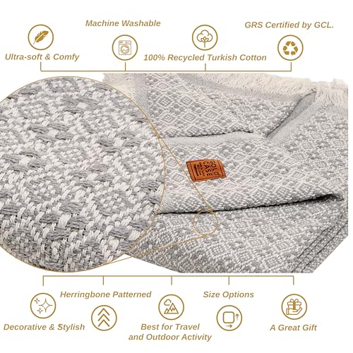 GOLD CASE HOME COLLECTION Retro 100% Recycled Cotton Grey Throw Blanket for Couch - Couch Throw Blankets - Living Room Decorative Boho Throws for Bed - Outdoor Blanket - Couch Throw Blanket - 60x80 - color: Retro Grey, size: 60x80"