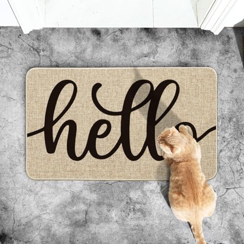 Artoid Mode Beige Hello Summer Doormat, Spring Home Decor Low-Profile Switch Rug Door Mat Floor Mat for Indoor Outdoor 17x29 Inch - color: Beige, size: 17" x 29"